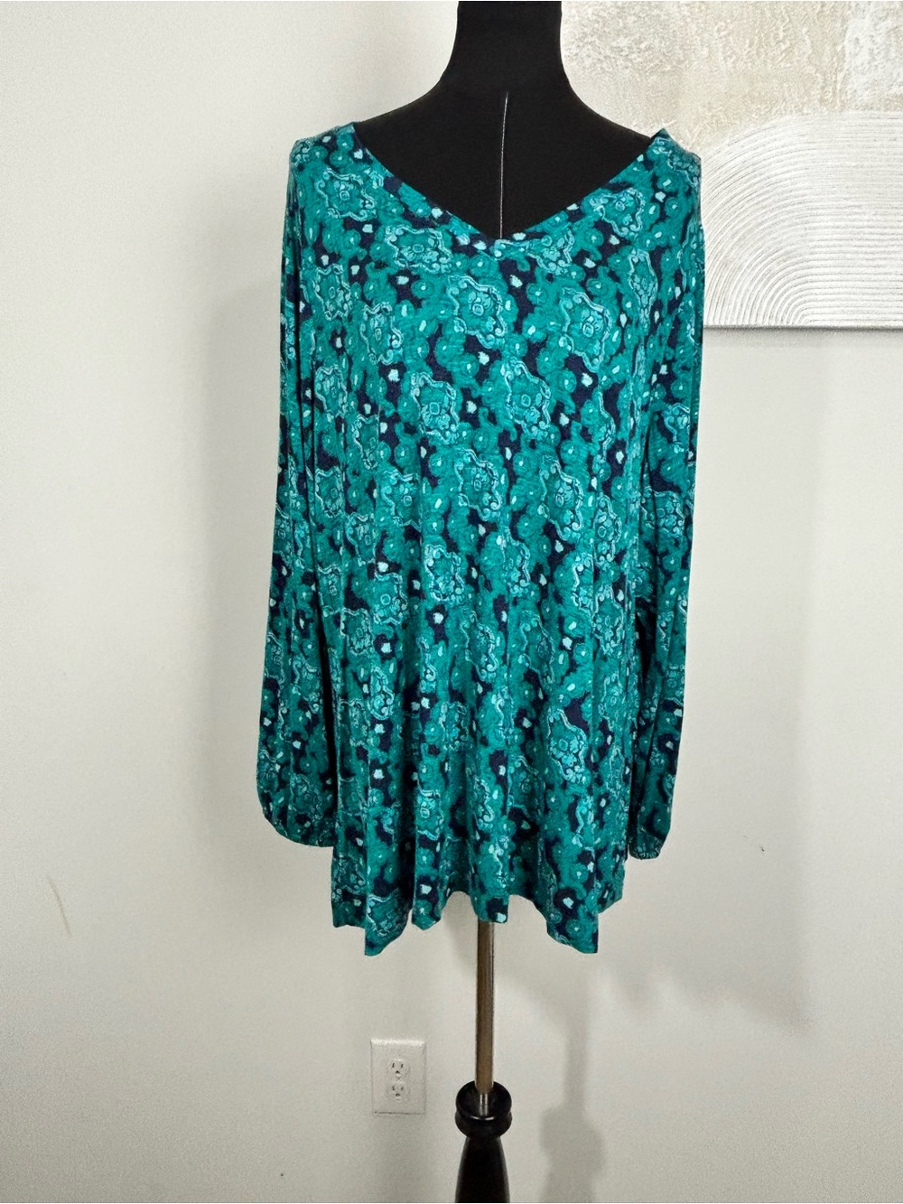 Lane Bryant Women's Size 18 / 20 Teal Blue V-Neck Blouson Long Sleeve Tunic